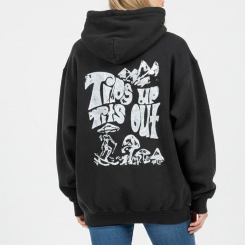 Tips Up T*ts Out Pullover Hoodie Ski Snowboard Women Large Black White Retro